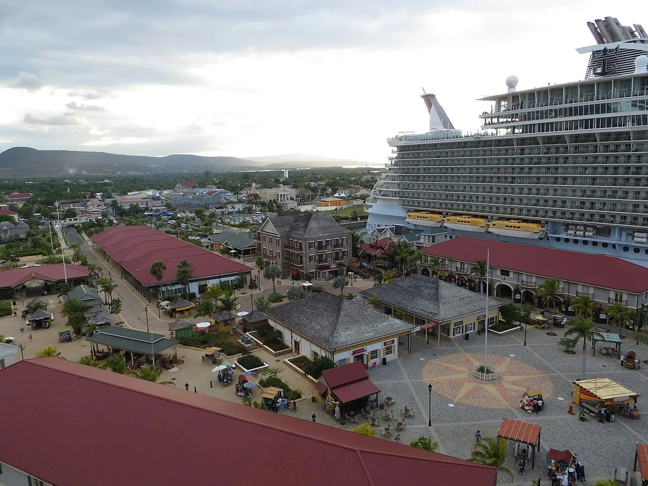 The Port of Falmouth and the town, seen from a cruise ship