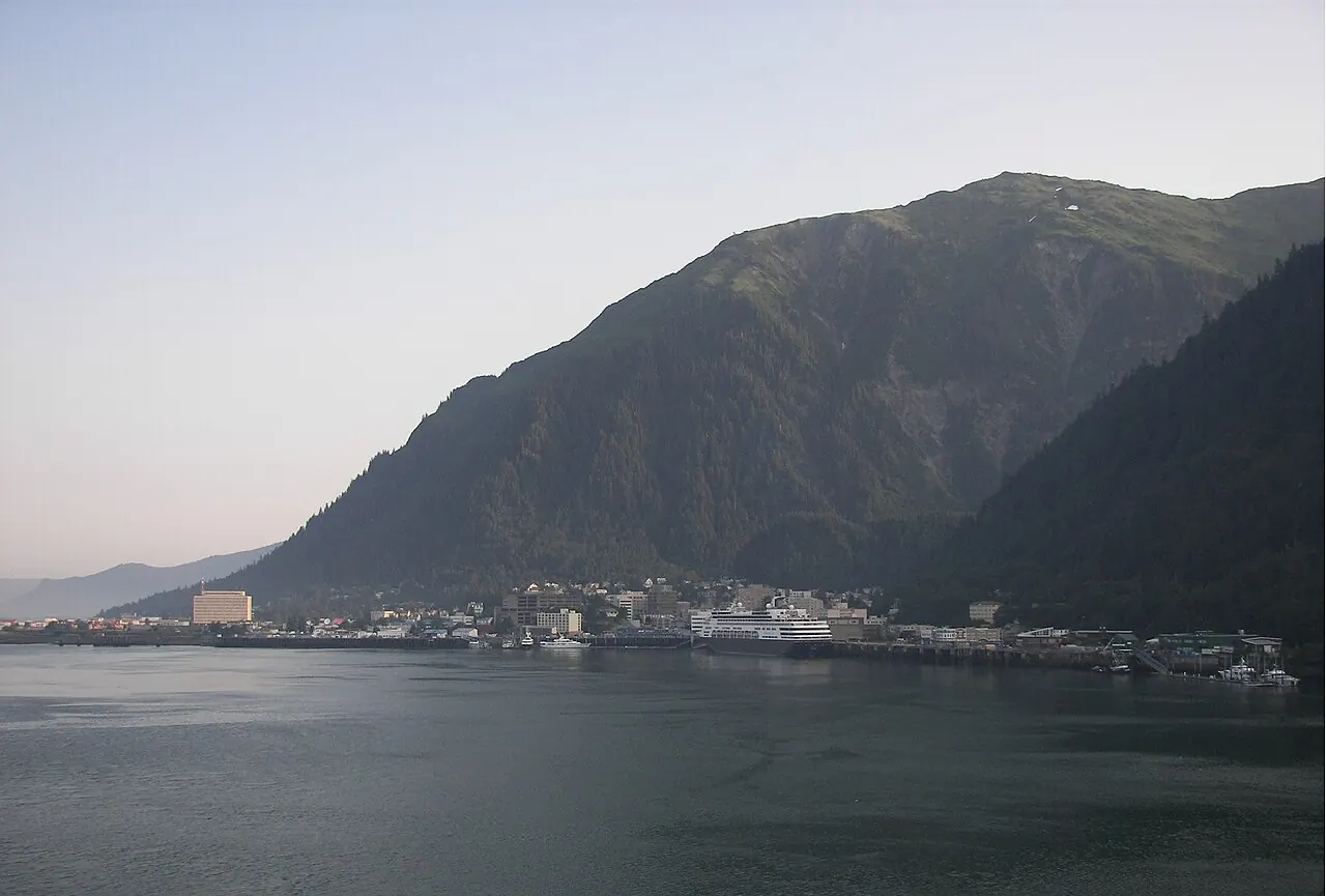 Downtown Juneau below Mount Juneau, seen from Gastineau Channel