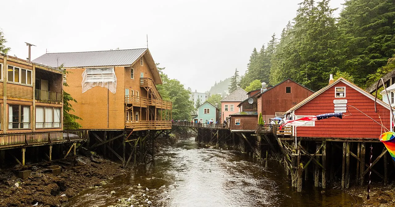 Historic Creek Street on stilts over the creek in Ketchikan