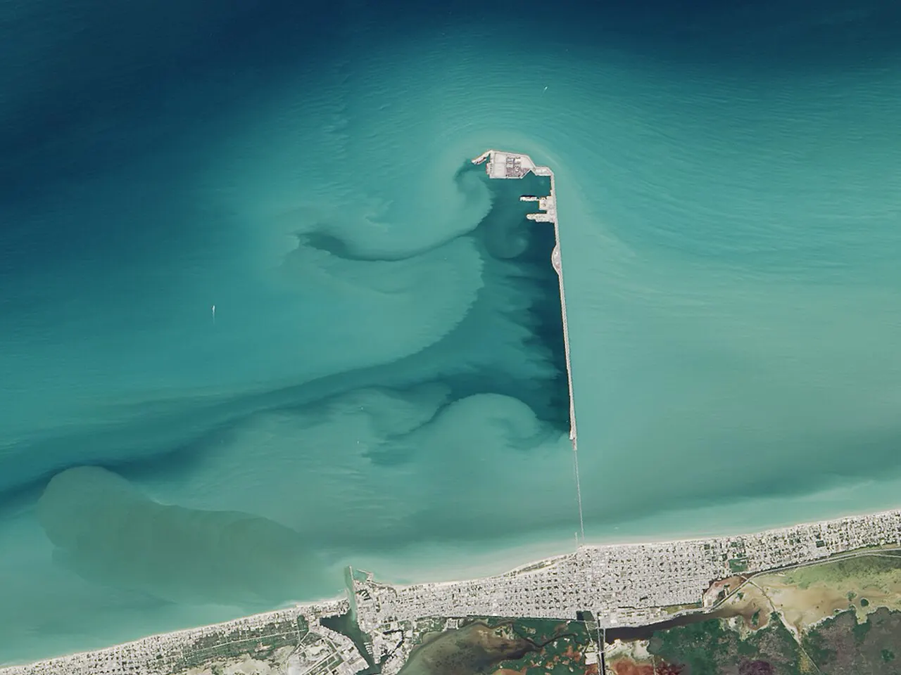 Progreso's long pier seen from above